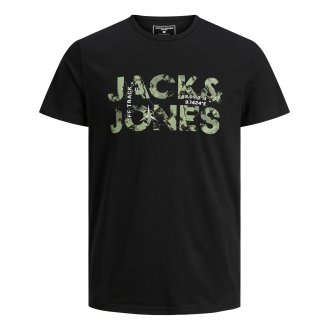 T-shirt à col rond Jack & Jones en coton noir avec branding floqué effet peinture