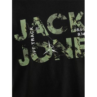 T-shirt à col rond Jack & Jones en coton noir avec branding floqué effet peinture