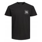 T-shirt à col rond Jack & Jones en coton noir avec carré noir floqué