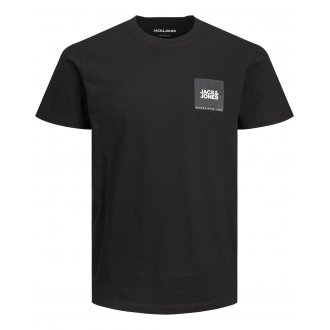 T-shirt à col rond Jack & Jones en coton noir avec carré noir floqué
