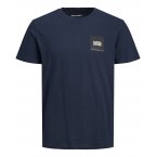 T-shirt à col rond Jack & Jones en coton bleu marine avec carré noir floqué