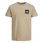 T-shirt à col rond Jack & Jones en coton beige avec carré noir floqué