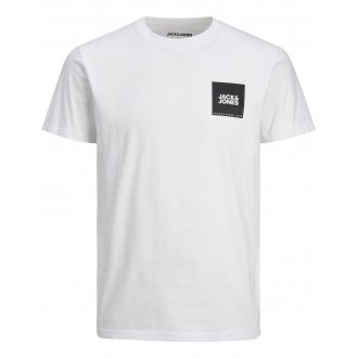 T-shirt à col rond Jack & Jones en coton blanc avec carré noir floqué