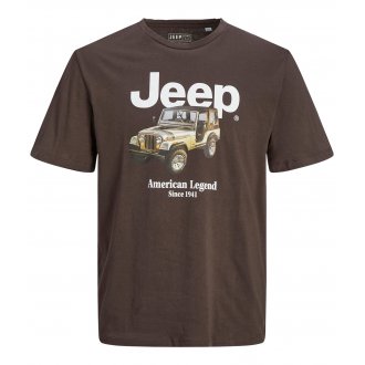 T-shirt à col rond Jack & Jones en coton marron avec logo JEEP ® floqué