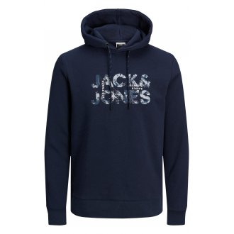 Sweat à capuche Jack & Jones bleu marine avec branding contrasté floqué