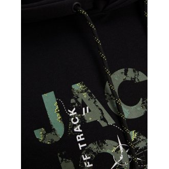 Sweat à capuche Jack & Jones noir avec branding contrasté floqué