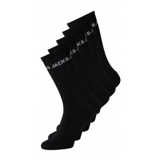 Lot de 5 paires de chaussettes hautes Junior Garçon Jack & Jones en coton mélangé noir avec branding blanc