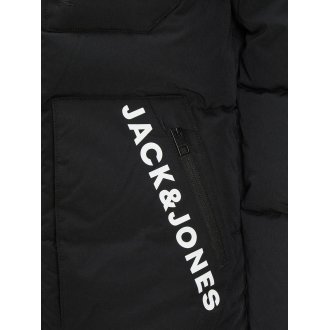 Doudoune à capuche Junior Garçon Jack & Jones noire avec branding blanc