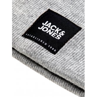 Bonnet Junior Garçon Jack & Jones BACK TO SCHOOL gris avec étiquette noire et branding blanc