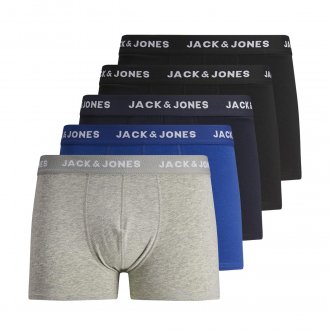 Lot de 5 boxers coupe fermée Jack & Jones en coton gris, bleu, bleu marine et noir