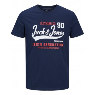 T-shirt col rond Junior Garçon Jack & Jones NOOS en coton bleu marine floqué à la poitrine