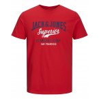 T-shirt col rond Junior Garçon Jack & Jones NOOS en coton rouge avec logo bicolore
