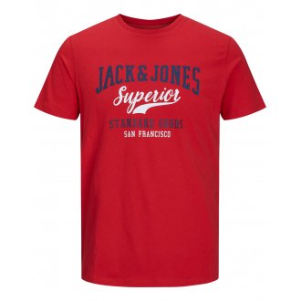 T-shirt col rond Junior Garçon Jack & Jones NOOS en coton rouge avec logo bicolore