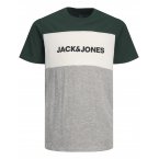T-shirt Junior Garçon à col rond Jack & Jones en coton tricolore vert, blanc et gris avec branding noir