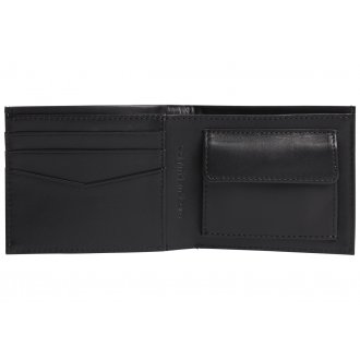 Portefeuille à rabas Calvin Klein en cuir noir à logo frontal métallisé argenté