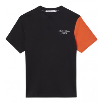 T-shirt Calvin Klein col rond en partie en coton transitionnel noir à manche gauche orange