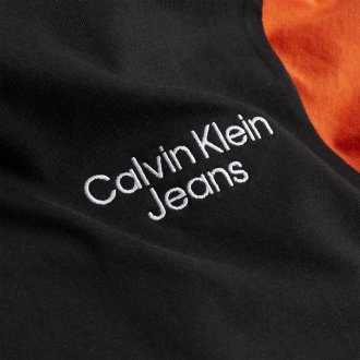 T-shirt Calvin Klein col rond en partie en coton transitionnel noir à manche gauche orange