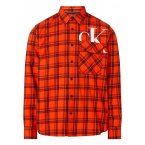Chemise Calvin Klein en coton orange à carreaux noirs à col français et coupe droite