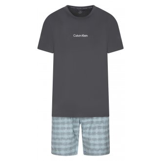 Pyjama Court Calvin Klein fermée avec manches courtes et col rond anthracite rayé