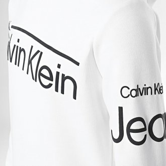 Sweat à capuche Junior Garçon Calvin Klein en coton avec manches longues et col croisé blanc