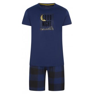 Pyjama Court Arthur en coton bleu motifs Vichy regular fit avec manches courtes et col rond