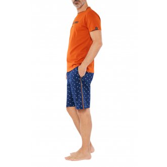 Pyjama Court Arthur en coton orange Regular Fit avec manches courtes et col rond