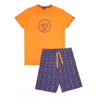 Pyjama court Arthur en coton orange regular fit avec manches courtes et col rond