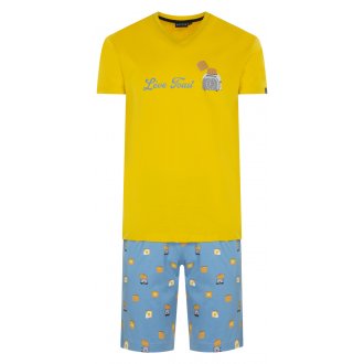 Pyjama Court Arthur en coton jaune regular fit avec manches courtes et col V