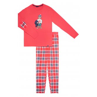 Pyjama Long Arthur en coton rouge à motifs Vichy vichy regular fit avec manches longues et col rond 
