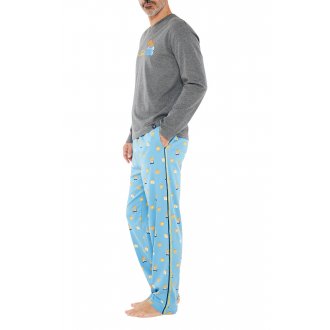 Pyjama Long Arthur en coton gris regular fit avec manches longues et col V