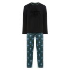 Pyjama Long Arthur en coton biologique fermée avec manches longues et col rond noir et vert