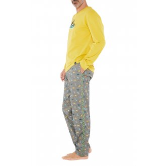 Pyjama Long Arthur coton régular avec manches longues et col v jaune