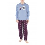 Pyjama Long Arthur coton régular avec manches longues et col v bleu