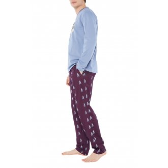 Pyjama Long Arthur coton régular avec manches longues et col v bleu