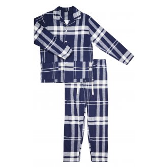 Pyjama Long Arthur coton droite avec manches longues et col français marine vichy