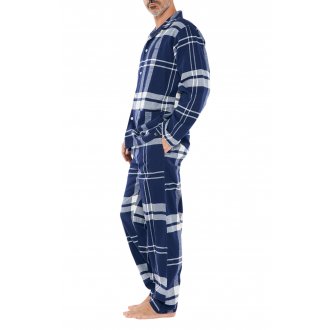 Pyjama Long Arthur coton droite avec manches longues et col français marine vichy