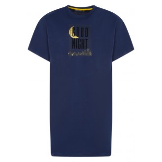 T-shirt de nuit Arthur en coton biologique avec manches courtes et col rond bleu marine