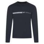 T-shirt Emporio Armani coton avec manches longues et col rond bleu marine