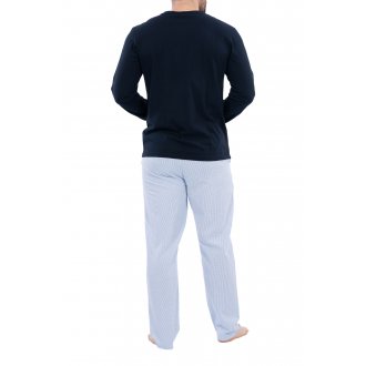 Ensemble pyjama long Ruckfield en coton biologique bleu à coupe fermée avec manches longues et col rond