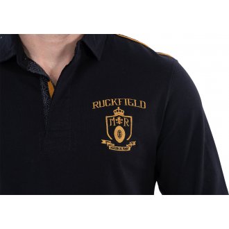 Chemise à col boutonné Ruckfield en coton gris chiné avec écusson de rugby brodé