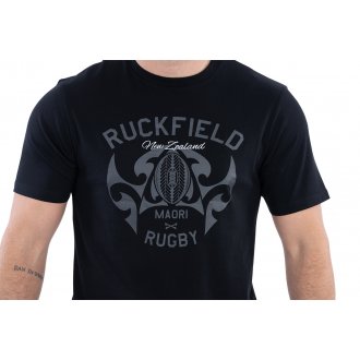 T-shirt à col rond Ruckfield en coton noir avec logos gris et blanc floqués et brodés