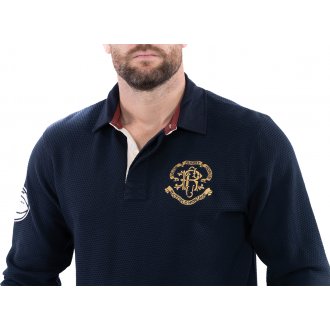 Polo manches longues à col boutonné Ruckfield en coton bleu marine avec logo rugby brodé