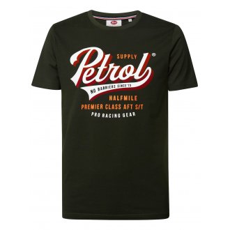 T-shirt col rond Petrol Industries en coton vert sapin floqué