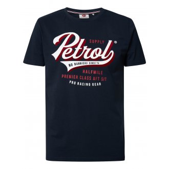 T-shirt col rond Petrol Industries en coton bleu marine floqué