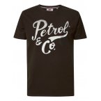 T-shirt col rond Petrol Industries en coton marron floqué
