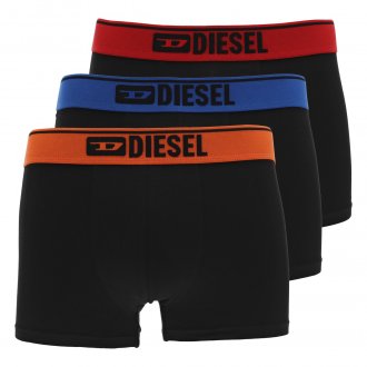 Lot de 3 boxers Diesel en coton noir à ceintures orange, rouge et bleue