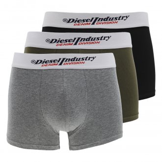 Lot de 3 boxers fermés Diesel en coton stretch vert kaki, gris chiné et noir