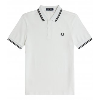 Polo coupe ajustée Fred Perry en coton blanc à col boutonné et logo graphique