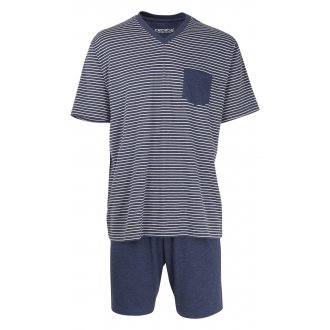 Pyjama court Ceceba en coton bleu marine avec rayures horizontales à coupe fermée et col V