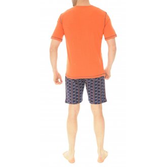 Pyjama court Christian Cane en coton avec manches courtes et col tunisien orange